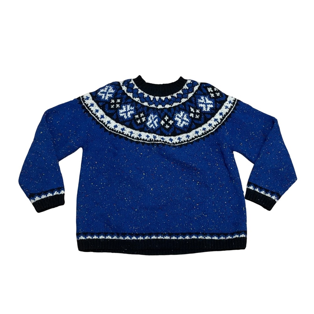 The Limited America Hand Knit Wool Fair Isle Sweater Blue Confetti Womens Large